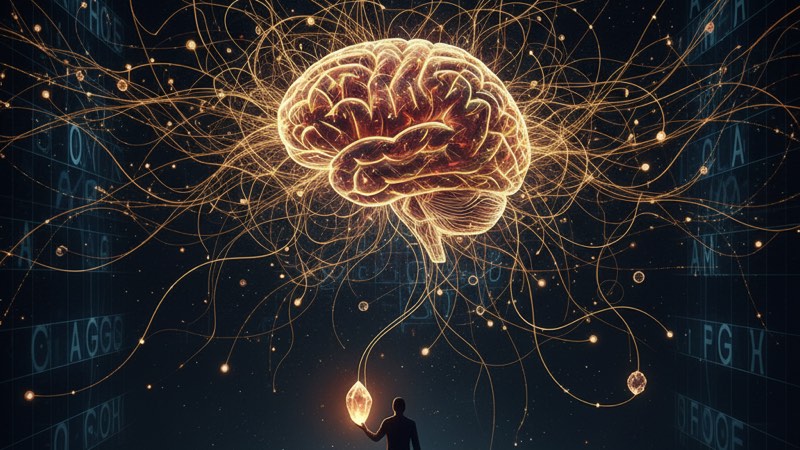 Abstract golden neural network pattern on dark background